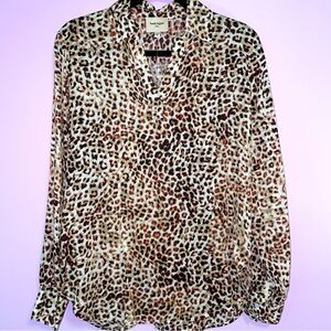 NEW Haute Hippie Tunic Top Sheer Leopard Print Chiffon Boho Modal Popover XS